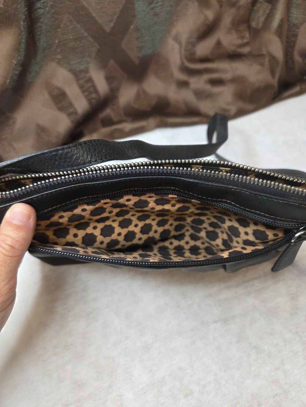 Brighton Black Leather Crossbody Bag with Brown Trim and Silver Accent - Picture 14 of 14